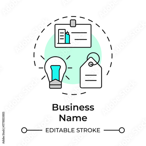 Business name multi color concept icon. Reflect your brand identity. Create LLC. Limited liability company. Round shape line illustration. Abstract idea. Graphic design. Easy to use in infographic