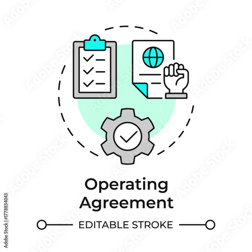 Operating agreement multi color concept icon. Management roles. Create LLC. Limited liability company. Round shape line illustration. Abstract idea. Graphic design. Easy to use in infographic