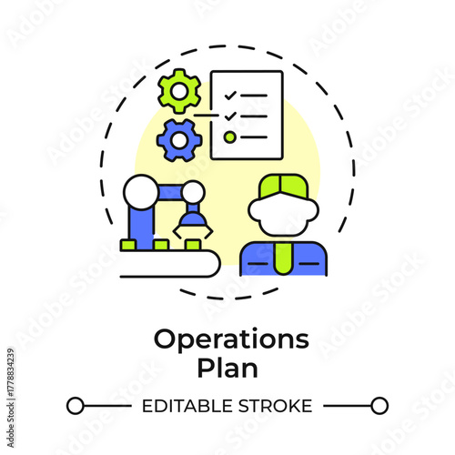 Operations plan multi color concept icon. Business function day to day. Key stage of business plan. Round shape line illustration. Abstract idea. Graphic design. Easy to use in infographic