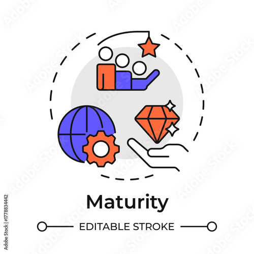 Maturity multi color concept icon. Stable profitable company. Startup growth stage. Business development. Round shape line illustration. Abstract idea. Graphic design. Easy to use in infographic