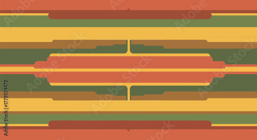 abstract pattern with horizontal color bands and geometric shapes