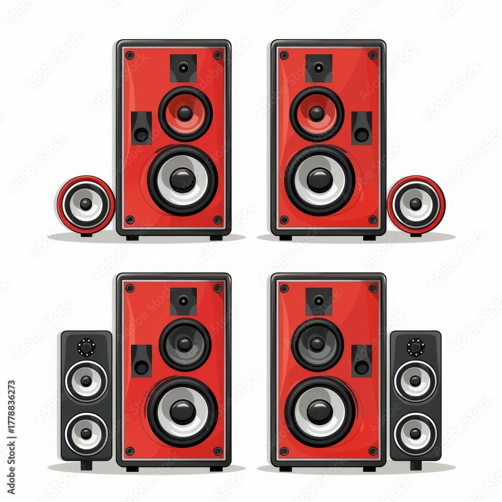 Fototapeta premium Red speaker set for home audio system