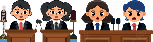 debate illustration, man and woman discussion, business communication vector, public speaking clipart, office meeting art, conference discussion, formal conversation, professional disagreement, corpor