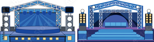 concert stage illustration, music event background, sound system vector, stage setup clipart, audio lights design, DJ equipment art, concert lighting scene, musical performance stage, entertainment ba