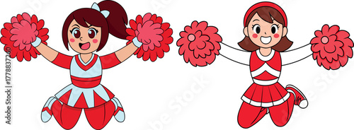 cheerleader girl illustration, sports team spirit art, cartoon cheerleader vector, happy girl character design, pom pom girl artwork, dance team doodle, cute cheer vector, happy performance art, youth