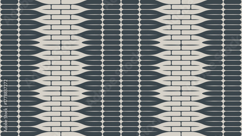 Abstract pattern with alternating rows of dark capsules and light brick like shapes design effect