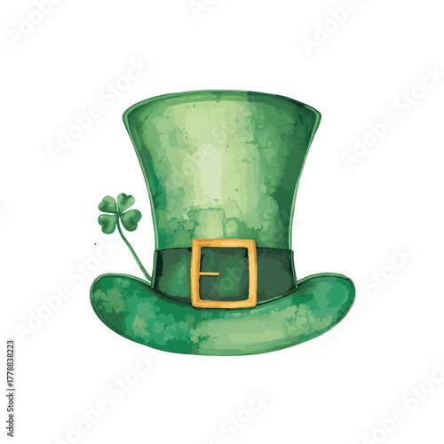 Watercolor Leprechaun Top Hat with Shamrock and Clover Decor