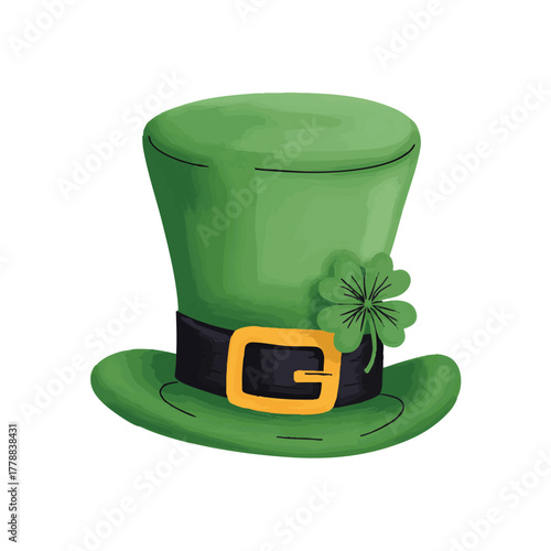 Watercolor Leprechaun Top Hat with Shamrock and Clover Decor