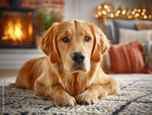 loyal dog by the fireplace