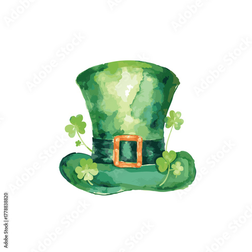 Watercolor Leprechaun Top Hat with Shamrock and Clover Decor