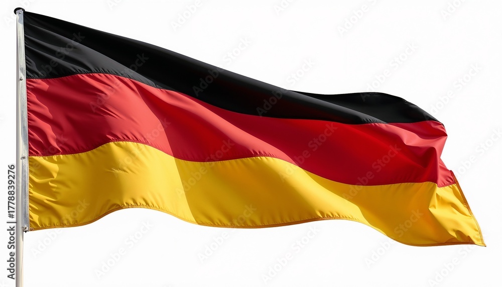 Naklejka premium German flag waving in the wind on a white background