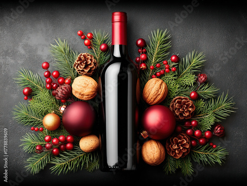 red wine bottle at Christmas