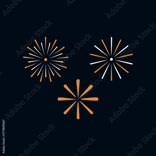 vector Celebratory bursts of stylized fireworks against a dark blue backdrop radiate festive cheer