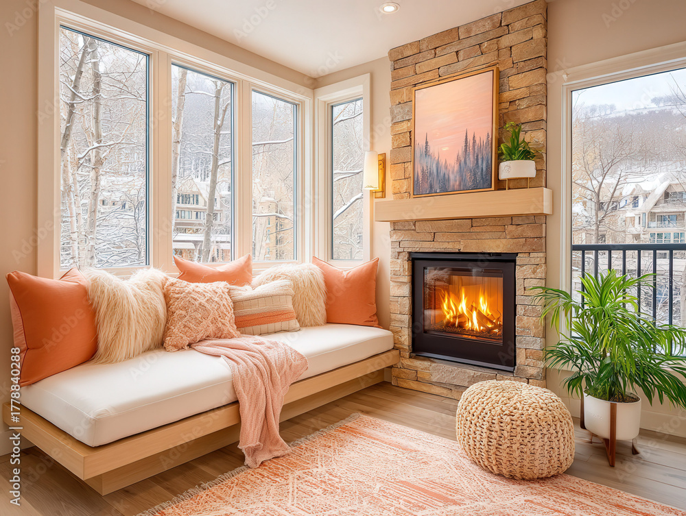 Naklejka premium serene winter fireplace