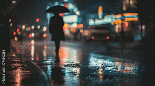 Wallpaper Mural Cinematic Rainy Night Street with Umbrella Torontodigital.ca