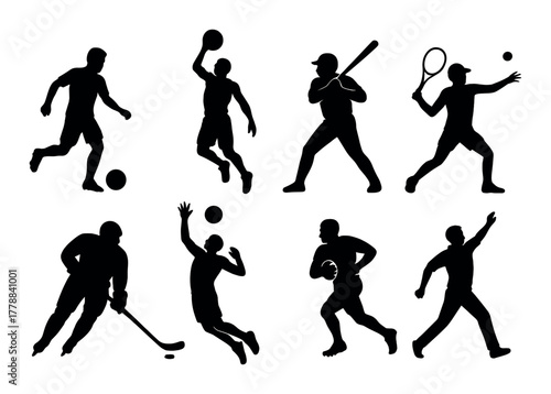 Silhouettes of diverse athletes engaged in various sports activities