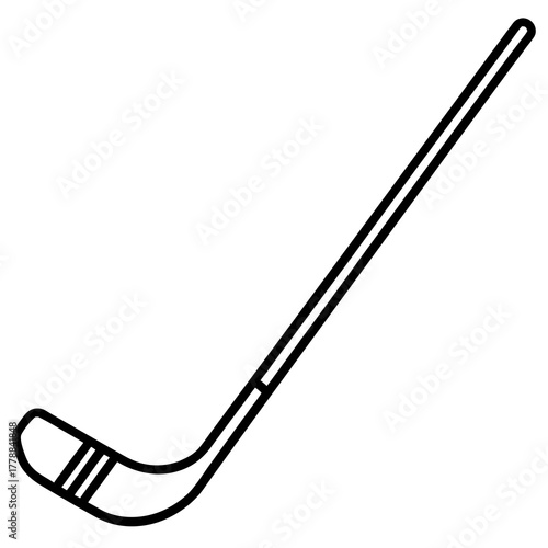 Simple black outline drawing of a hockey stick isolated on white background
