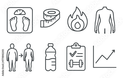 Weight management: scale, tape measure, calories, hydration, exercise insights