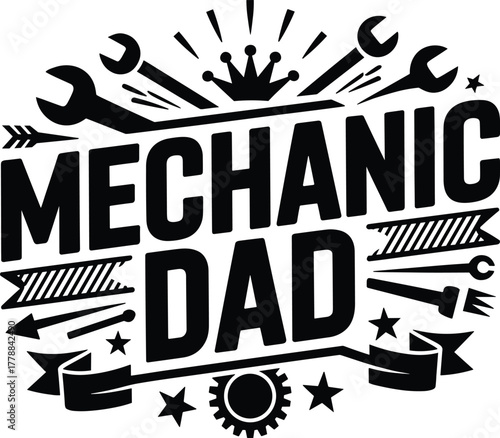 Mechanic dad, father's day, auto repair, garage work, wrench tools, vintage design