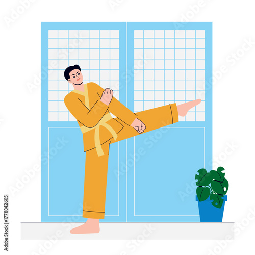 Boy doing martial arts practice