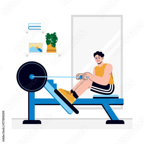Man doing rowing machine Illustration