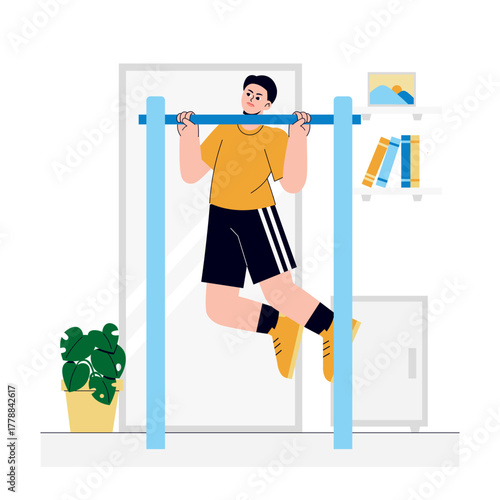 Boy doing pull ups Illustration