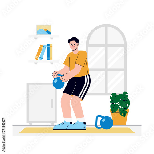 Boy doing kettlebell swing exercise