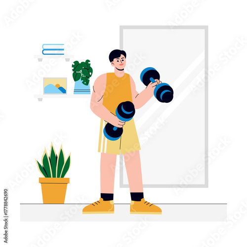 Man lifting dumbbells for gains Illustration
