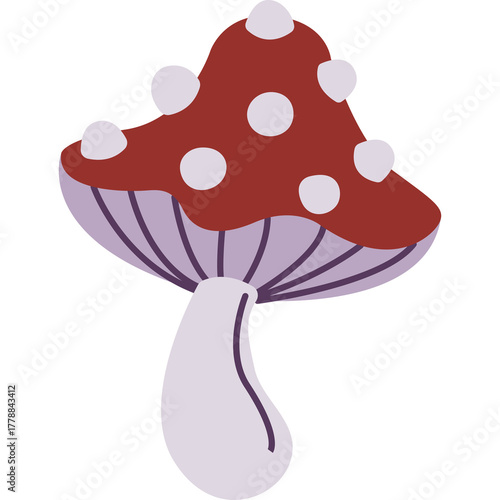 Whimsical Red Mushroom With White Spots And Purple Gills And Stem Transparent Background Cartoon Style