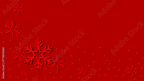 Red Background Wallpaper Decorated With Sparkling Snowflakes In Christmas Winter Season
