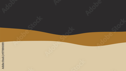 A layered abstract landscape with dark gray brown and beige wavy shapes in a simple composition