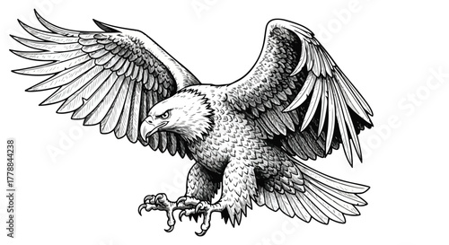 Eagle flying detailed wildlife vector line art illustration.