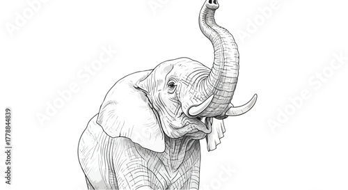 Elephant wildlife detailed vector line art illustration.