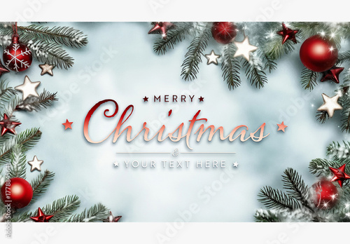 Christmas Card Mockup With Decorations On Snowy Background