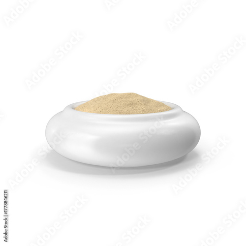 bowl of Ground White Pepper isolated on transparent background. PNG, 3D