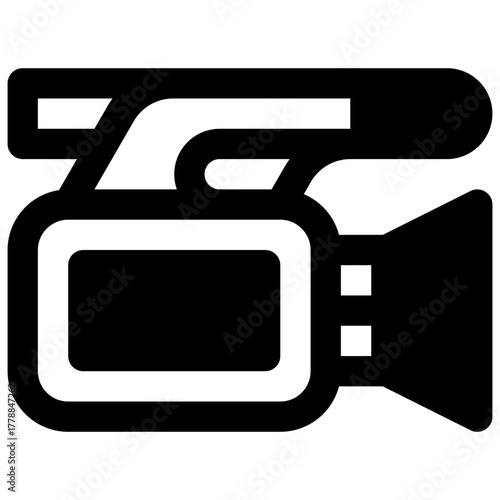Camcorder. Outlined stroke vector icon with black-filled details.
