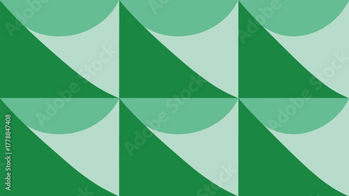 A repeating pattern of green shapes with squares and curves forming an abstract design aesthetic look