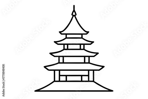 line art Pagoda tower silhouette vector illustration isolated on white background
