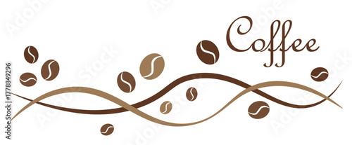 Pattern with coffee beans on a white background. Banner, poster