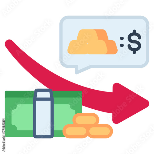 Gold Price Down vector icon. Jewelry icon flat style. perfect use for logo, presentation, website, and more. modern icon design color style