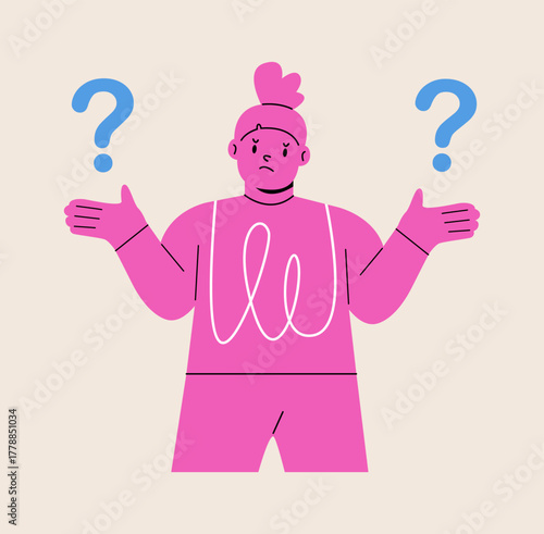 Confused girl. Girl expression concept. Colorful vector illustration