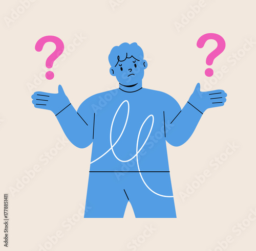 Confused boy. Boy expression concept. Colorful vector illustration