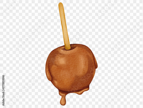 Watercolor caramel apple dessert illustration for autumn Thanksgiving celebration. Vector.