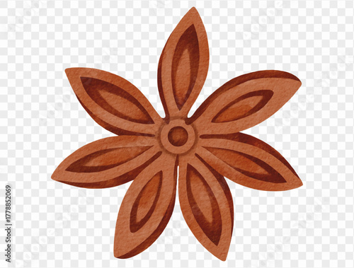 Star anise watercolor spice illustration for autumn Thanksgiving food design. Vector.