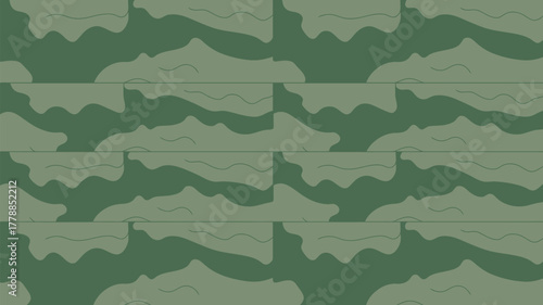 A repeating pattern of horizontal rectangles with a camouflage design in shades of green color palette