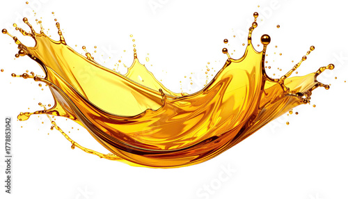 Splashing golden liquid bursts outward against a dark background