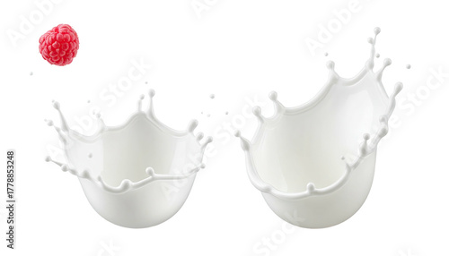 Milk splash with a raspberry on black background