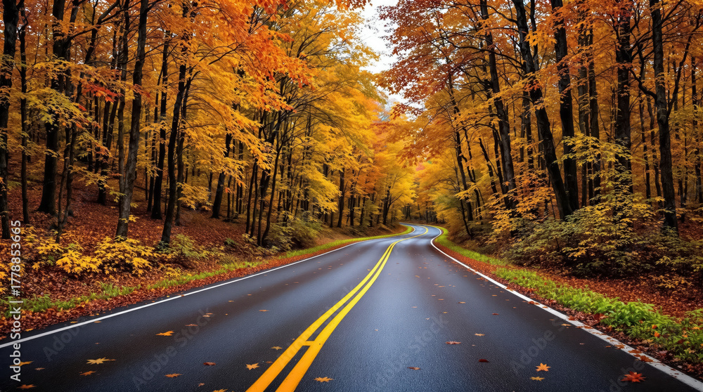 Fototapeta premium Autumn road in the forest