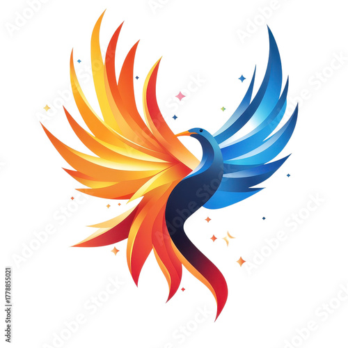 Colorful phoenix bird logo design with vibrant wings on transparent background