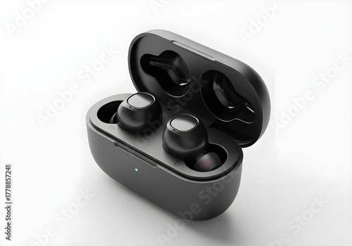 Black electric technology equipment, including a video camera isolated on white, a portable radio cassette player, and a portable radio cassette recorder, with a metal control switch and power button